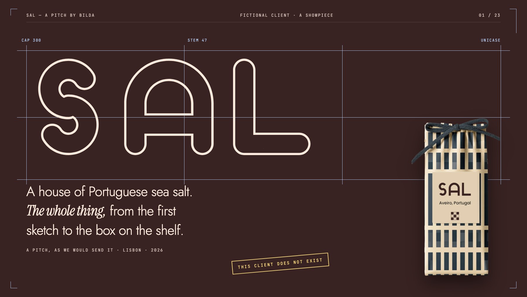 The cover of SAL, a pitch by BILDA for a house of Portuguese sea salt