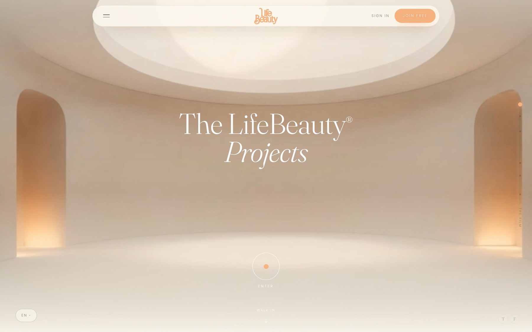 The LifeBeauty Projects platform: a round room with an oculus