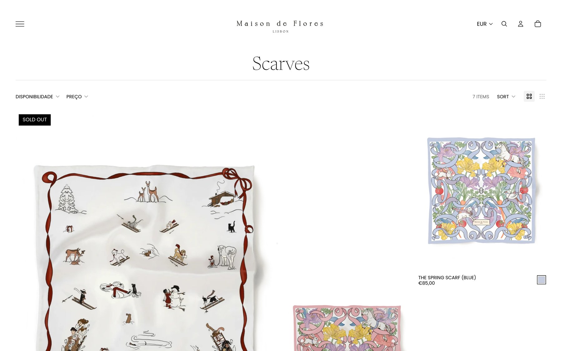 The Scarves collection page on maisondeflores.com